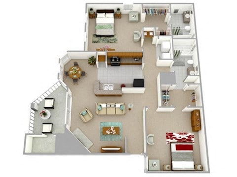 Floor plan for 2 beds, 2 baths, 1026 sqft
